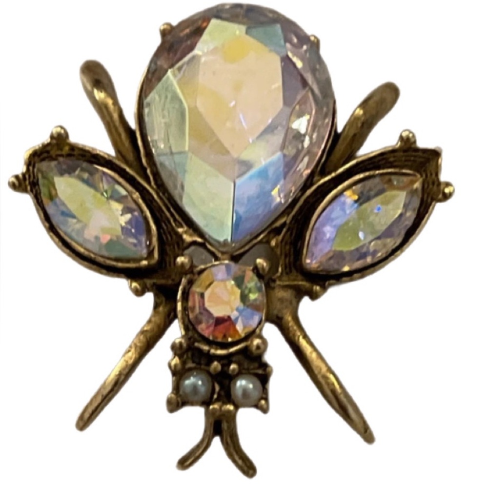Schreiber & Hiller Iridescent Rhinestone bee Brooch Vintage 1950’s